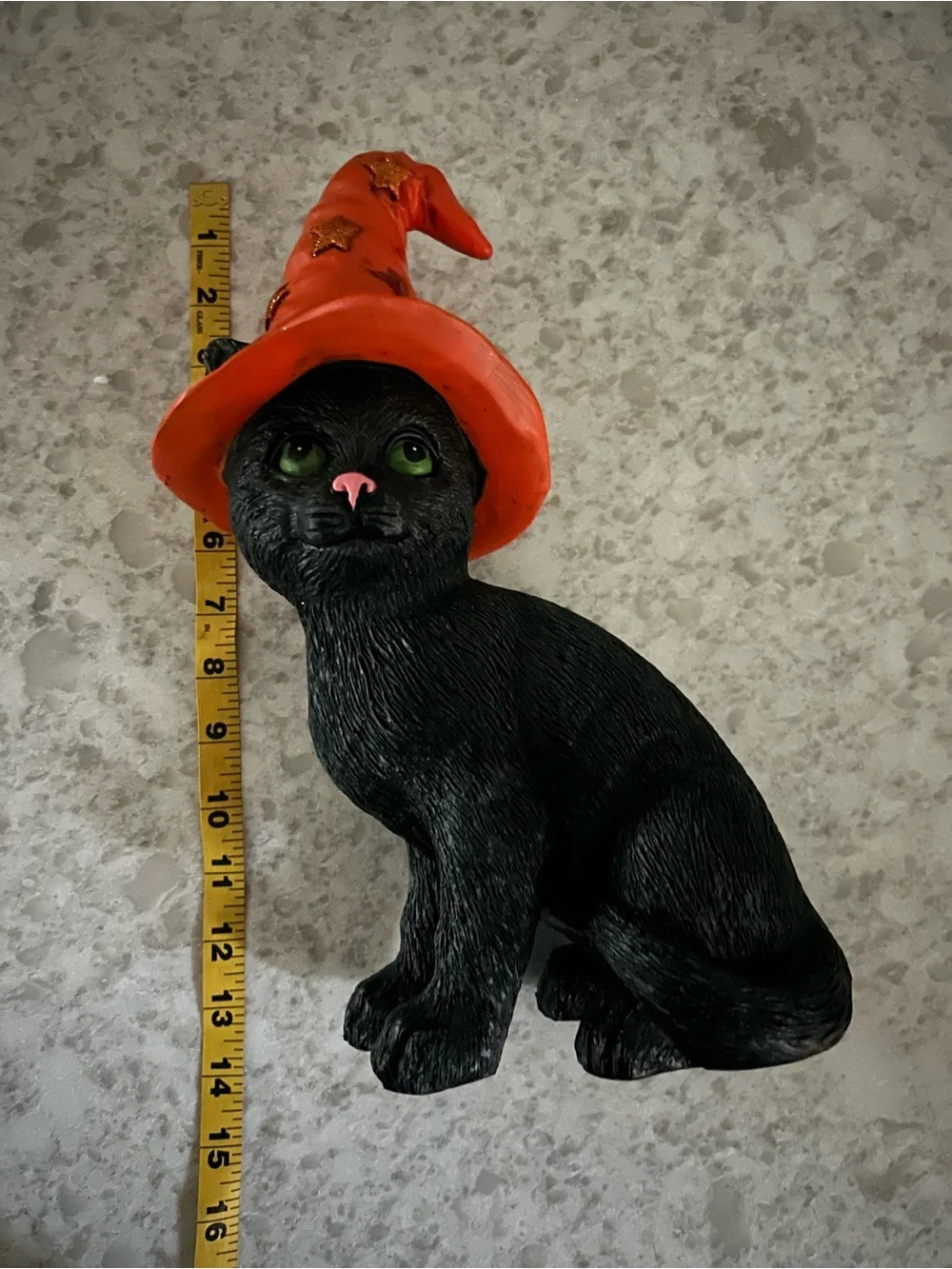 “New” Black Cat Halloween Figurine with Orange Witch Hat